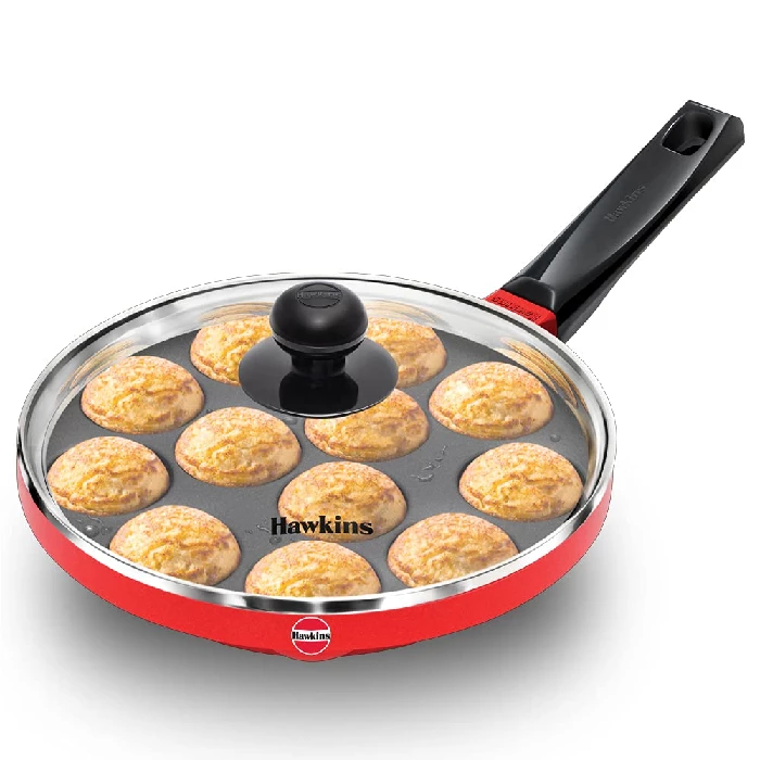 Hawkins Nonstick Appe Pan with Glass Lid, 12 Cups, Diameter 22 cm, Black (NAPE22G), Cast Aluminium, Red-1.webp